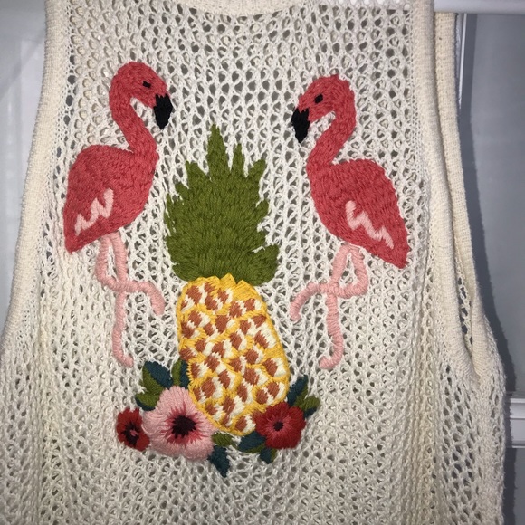 American Eagle Crochet Tank Top with Flamingo Embroidery 100% Cotton Size Small - Picture 2 of 3